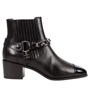 Chanel Black Goat Skin Boot with Chain/Patent toe